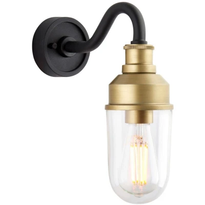 Image of Monza Outdoor Wall Lantern Matt Black, Brushed Gold, Clear Glass
