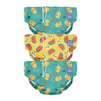 Image of Bambino Mio, Revolutionary Reusable Swim Nappy Pants for Babies and Toddlers, Boys Girls, 3 Pack, Tropical, Small (
