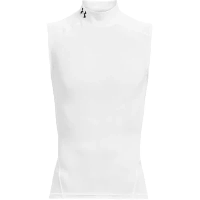 Image of Under Armour Men&#039;s HeatGear Compression Mock Sleeveless Shirt, White (100)/Black, S
