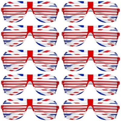 Image of Komonee 10 x Union Jack Great Britain Shutter Shades Fun Novelty Plastic Party Retro Fancy Dress Costume Prop Rave Club Eyewear Disco Adults 80&#039;s Sunglasses