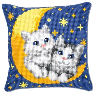 Image of Vervaco Moon and Kittens Cross Stitch Cushion, Multi Colour