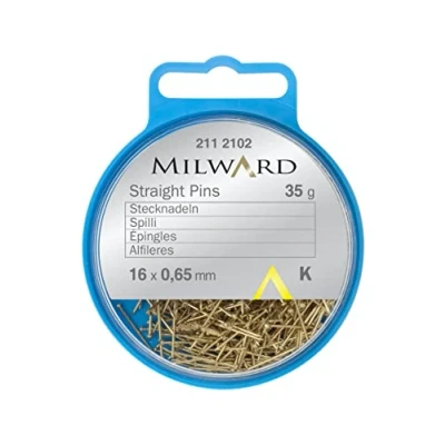 Image of MILWARD Straight Sewing Pins, Mild Steel, Gold, 16mm, 35g