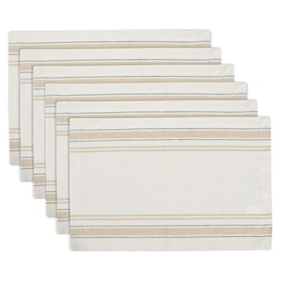 Image of DII French Stripe Tabletop Collection Farmhouse Style Dining Table Linen Placemat Set, 13x19, White Chambray, 6 Piece