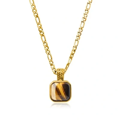 Image of COAI Figaro Chain Tiger Eye Square Stone Pendant Necklace Gold Color 60cm