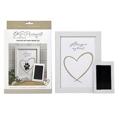 Image of Framed Pet Safe Non toxic Paw Print Ink Pad Kit Capture Precious Memories of Your Beloved Pet&#039;s Prints, Mess Free &amp; Easy to Use with White Wooden Frame Ideal for First Prints or Keepsakes