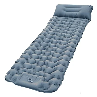 Image of AOSEE Self Inflatable Camping Sleeping Mat, Ultralight Pad with Pillow, Backpacking Mattress Built in Foot Pump, Waterproof Air for Hiking Hammock Travel (Gray)