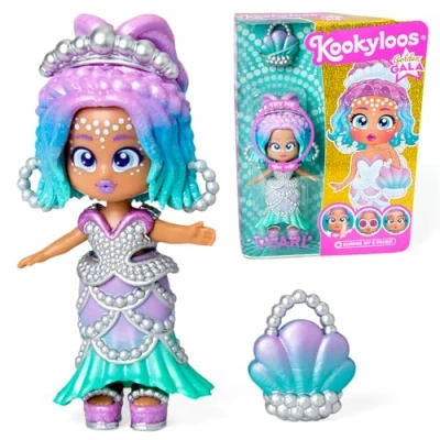 Image of KOOKYLOOS Golden Gala PEARL Series, Collectable doll from the series. Contains Pearl, 1 bag, fashionable clothes and shoes accessory. doll, 3 different faces