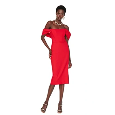 Image of Trendyol Women Midi Bodycon Fitted Woven Dress Rot