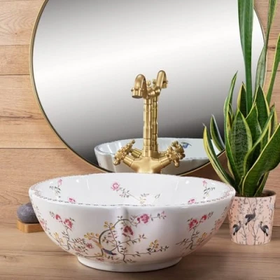 Image of REA U7504 Felicia Pattern Bathroom Sink Made of Ceramic Felica U7504,