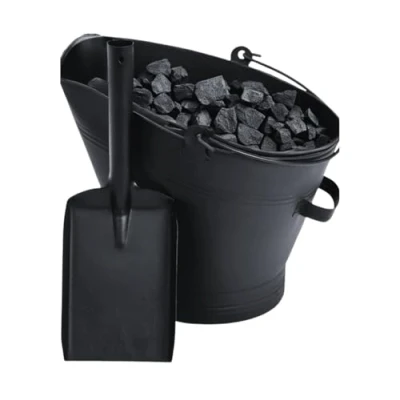 Image of Trendi Metal Fireside Waterloo Bucket &amp; Companion Set Fireplace Coal Wood Scuttle Includes Poker, Shovel, Tongs Burner Accessories Kit (Waterloo with Shovel)
