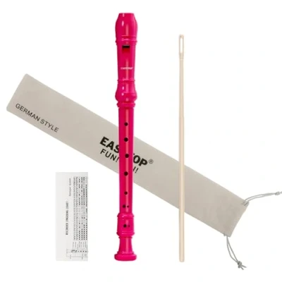 Image of EAST TOP Soprano Recorder for Kids Beginners, 8 Hole Plastic German Fingering Flute 3 Piece with Cleaning stick, Cotton pouch, Chart, Colorful box (Hot Pink)