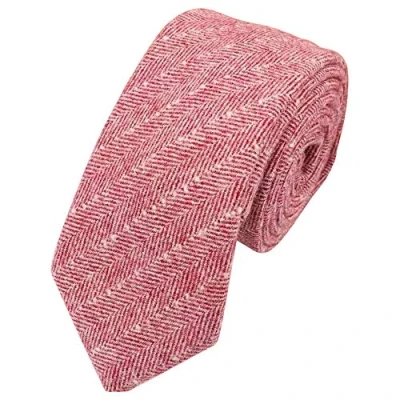 Image of DB Dickie Bow Luxury Wool Skinny Neck Tie (Red Herringbone) suitable for formalwear, office, weddings, parties, grooms &amp; groomsmen outfits