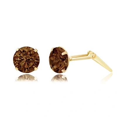 Image of 9ct yellow gold 5mm round smoked topaz crystal Andralok stud earrings/Gift box