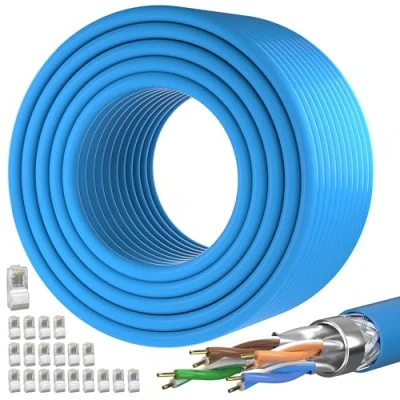 Image of CAT7 Outdoor Ethernet Cable 100m, Long High Speed Internet SFTP Shielded Shearable Network Cable, PiMF 24AWG Gigabit LAN 10Gbps 600MHz Broadband Patch 20 Free RJ45 connectors