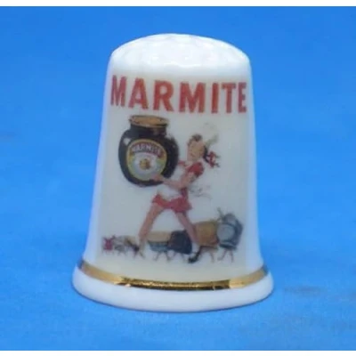 Image of Birchcroft Porcelain China Collectible Thimble Marmite Advertising Poster Dome Box