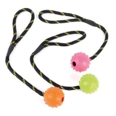 Image of Happy Pet Tough Toys Rubber Rope Ball (Pack of 1), Assorted Colors, 2.5 Inch