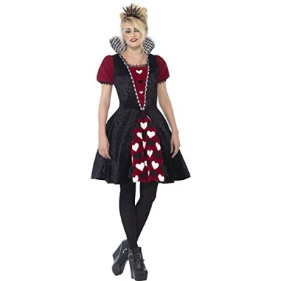 Image of Smiffys Deluxe Dark Red Queen Costume, Black with Dress &amp; Felt Tiara, Halloween Adult Fancy Dress, The Up Costumes