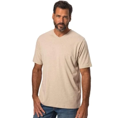 Image of JP 1880 Men&#039;s T Shirt, Basic, V Ausschnitt, Bis 8XL, Natural Melange, 7XL