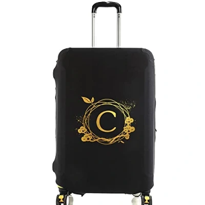 Image of Wreath Initial Letter Printed Design Travel Trolley Case Cover Protector Washable Suitcase Luggage Storage Covers for 18 28 inch (wreath C, M (22 25 Luggage))