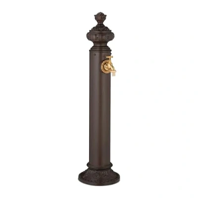 Image of Column Fountain, Garden Water Featue, with Tap, hwd: 87 x 20.5 24 cm, Standing Patio Ornament, Brown Relaxdays