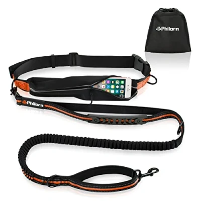 Image of Philorn Hands Free Dog Lead with Phone Pouch, Leash for Running/Jogging, Shock Absorbing Dual Handle Bungee(47&quot; 67&quot; Extendable), Reflective Stitching, Adjustable Waist Belt