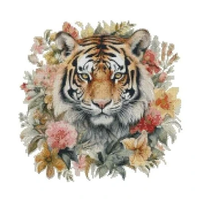 Image of in me, The Tiger sniffles Rose, Counted Cross Stitch Kits, 14ct Cotton, 150x150 26x26 cm Cotton and Flower Kits