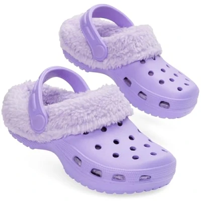 Image of CityComfort Girls Winter Clogs Fleece Lining &amp; Removable Charms, Kids Teens Garden Shoes Slip On with Strap (Purple, 11 UK)