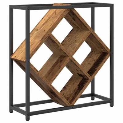 Image of vidaXL Rustic Reclaimed Wood Wine Rack Stylish Bottle Organizer for Living Room, Kitchen, Dining Room Holds 8 Bottles Solid &amp; Metal Indoor Use Easy to Assemble