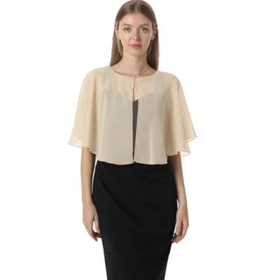 Image of Soft Capelets capes Shawls and Wraps for Dress Chiffon Shrug Wedding Cape Cover Up, Champagne, One Size