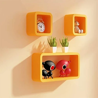 Image of GZLL Cube Floating Wall Shelves, Set Of 3, Storage Display Shelf Bookcase Bookshelf Mounted (Color : Orange)