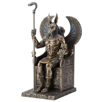 Image of Veronese Design Bronze Finished Egyptian God Anubis on Throne Statue