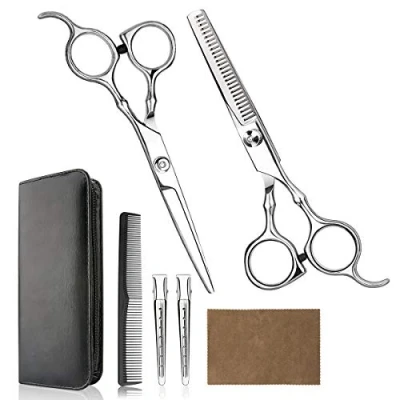 Image of Hair Cutting Scissors Professional Home Haircutting Barber/Salon Thinning Shears Kit with Comb and Case for Men/Women (Sliver)