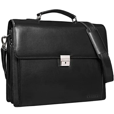 Image of STILORD &#039;Johann&#039; Classic Leather Briefcase with 15.6 inches Laptop Compartment Portfolio Men &amp; Women Design Satchel Business Work Bag Leather, Colour:Black
