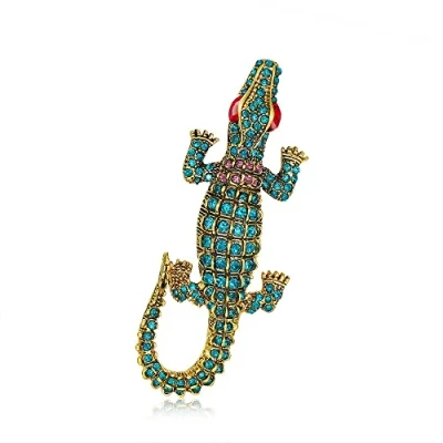 Image of Brooch Pins for Women, Enamel Crystal Animal Insect Pin Lapel Large Safety (Crocodile)