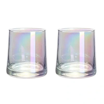Image of TAPT Whiskey Glasses Drinking Glasses, 2 Pieces 250ml Coloured Tumbler Crystal Whisky Glassware Tumblers for Water, Gin, Juice, Cocktail, (Iridescent)
