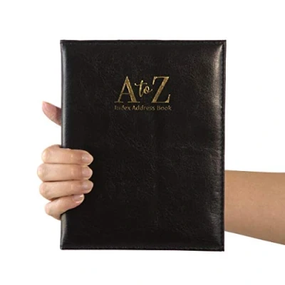 Image of Index Address Book Leather Look Cover Executive Padded Large Sizes Notebook A Z Black