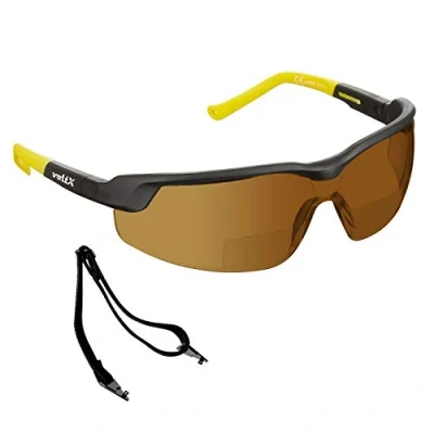 Image of voltX GT adjustable Bifocal Reading Safety Glasses (BROWN Lens +3.0), UKCA &amp; CE EN166FT Certified, Anti fog coated, UV400 Lens, Scratch resistant, Tilt and length earstems.