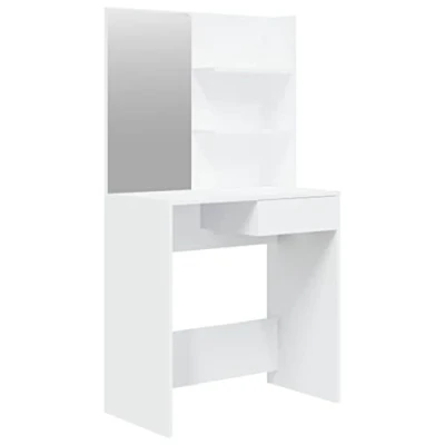 Image of vidaXL Dressing Table with Mirror Bedroom Furniture Makeup Vanity Desk Mirrored Cosmetic Jewellery Storage Drawer White