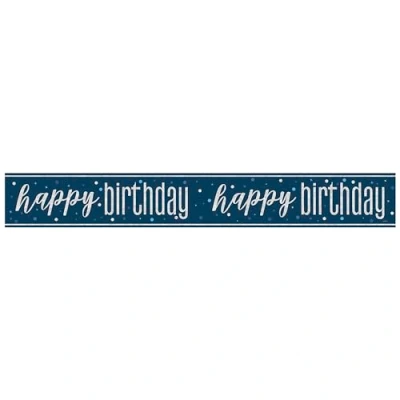 Image of Unique 82546 Foil Happy Banner 2.74 m Glitz Blue Birthday Party 1 Count (Pack of 1), Multicolour