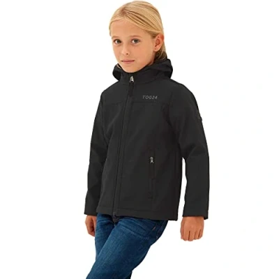 Image of TOG24 Koroma Kids Softshell Hooded Jacket, Lightweight, Breathable, Windproof and Water Resistant, Fleece Lining for Warmth, Ideal School General Use