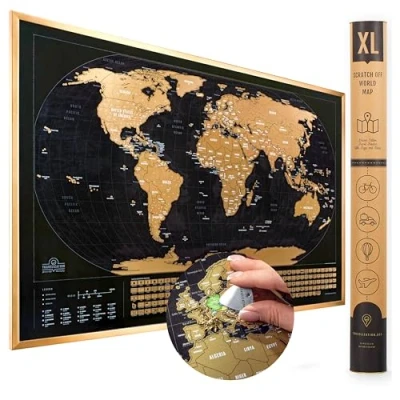 Image of Travelization XL Scratch Off Map of The World with Flags 36 x 24 Easy to Frame Wall Art Poster US States &amp; Deluxe