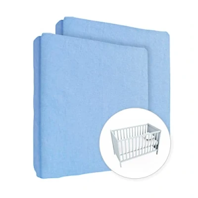 Image of 2X Jersey 100% Cotton Fitted Sheet for 140 x 70 cm Toddler Baby Cot Bed Mattress (Blue)