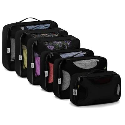 Image of INNOVITY set of 6 packing cubes for suitcases organiser bags, multifunctional cube backpack and home storage, 4 different sizes luggage travel (Black)