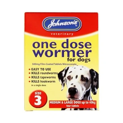 Image of WUNDAPETS JOHNSON&#039;S VETERINARY EASY ONE DOSE WORMER SIZE 3 FOR LARGE DOGS &amp; PUPPIES 8 40KG WORMING TABLETS