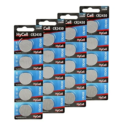 Image of HyCell Button Cell Battery Pack of 20 Lithium Batteries CR2430 3 V for Daily Use in Devices such as Remote Controls, Car Keys, Calculators, Scales, etc.