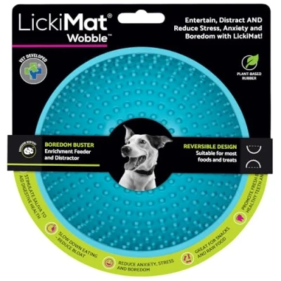 Image of LICKIMAT Wobble, Dog Slow Feeder Bowl Lick Mat, Boredom Anxiety Reducer; Perfect for Food, Treats, Yogurt, or Peanut Butter. Fun Alternative to a Feed Bowl, Turquoise