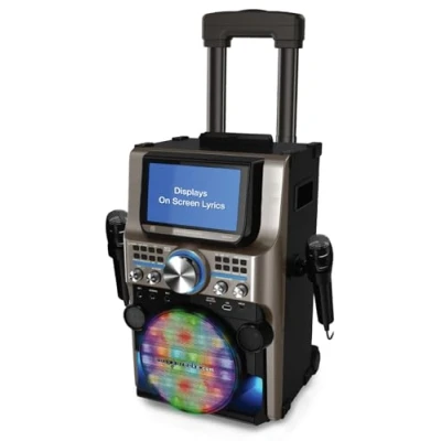 Image of Easy Karaoke Ultimate Bluetooth Machine with LED Multi Colour Light Effects Portable System 7&quot; TFT Screen, 300W Peak Power, Rechargeable Battery, and 500 Built in Songs