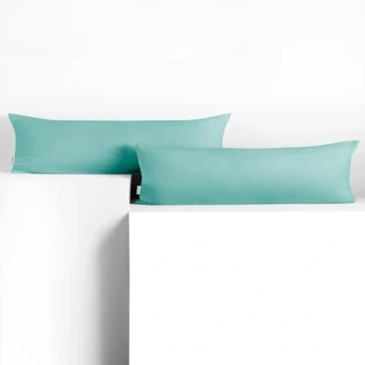 Image of DecoKing 2 x Pillowcases 20 120 cm Jersey Cotton Zip Light Turquoise Amber