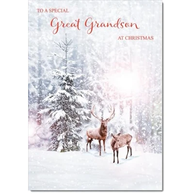 Image of doodlecards Great Grandson Christmas Card Deers in Forest Medium Size for with Plain Envelope