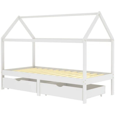 Image of vidaXL Kids Bed Frame with Drawers White Solid Pine Wood 90x200 cm